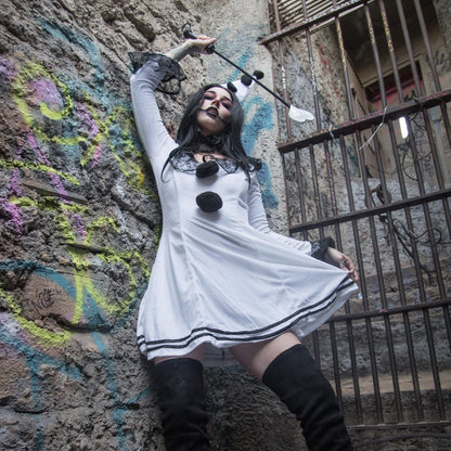 Pierrot Clown Costume - 3 Piece Women's Halloween Outfit with Dress