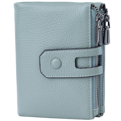 Women Leather Wallet - Small RFID Blocking Card Holder with Double Zipper Small Mint Green