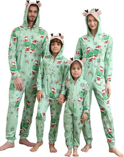 Matching Christmas Onesies for Family - Zip Up One-Piece Holiday Pajamas Light Green