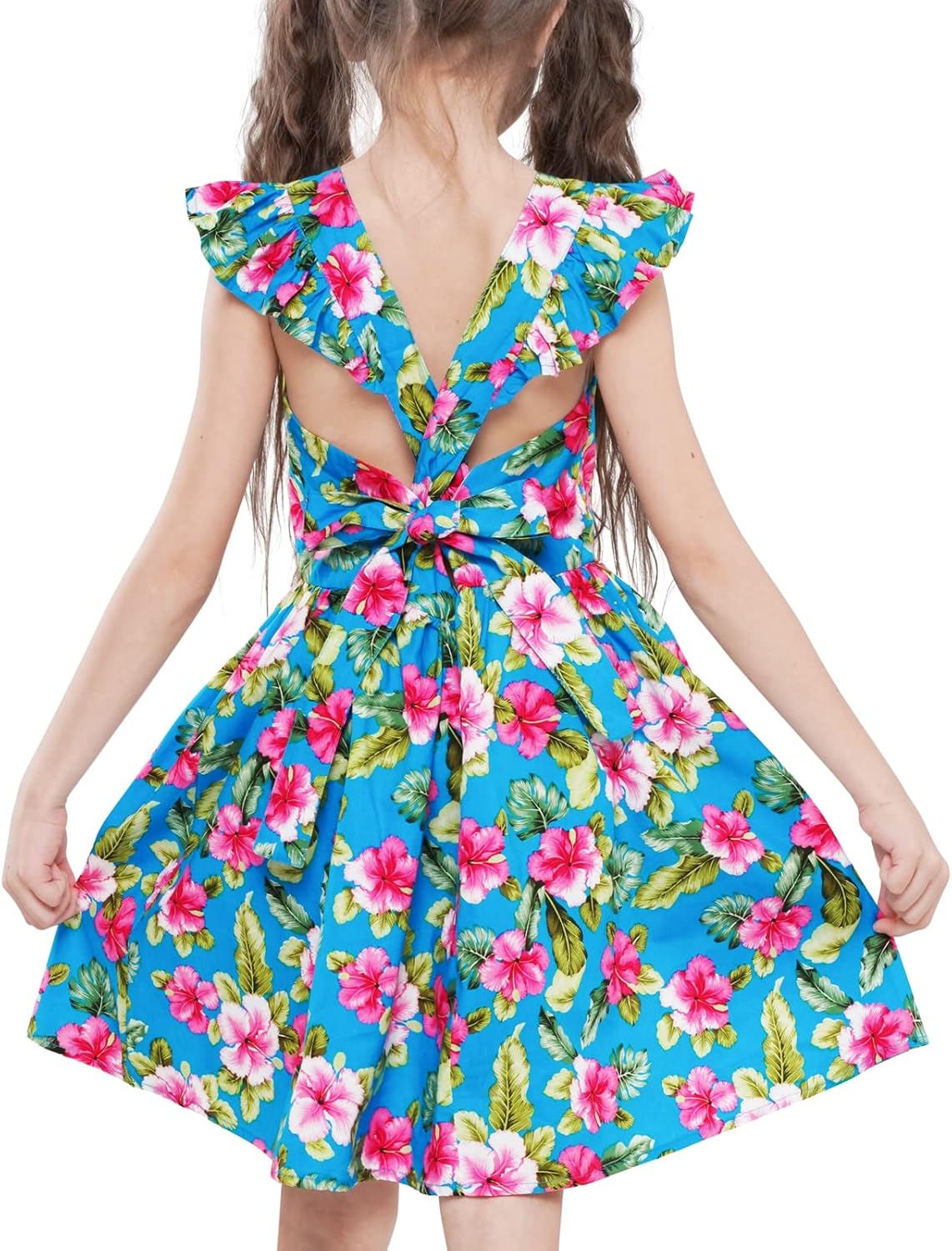 Girls Floral Cotton Dress - Sleeveless Summer Dress with Zipper Closure