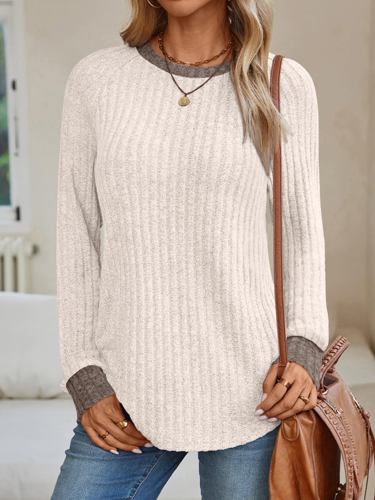 Women's Long Sleeve Tunic Tops - Dressy Casual Color Block Sweaters