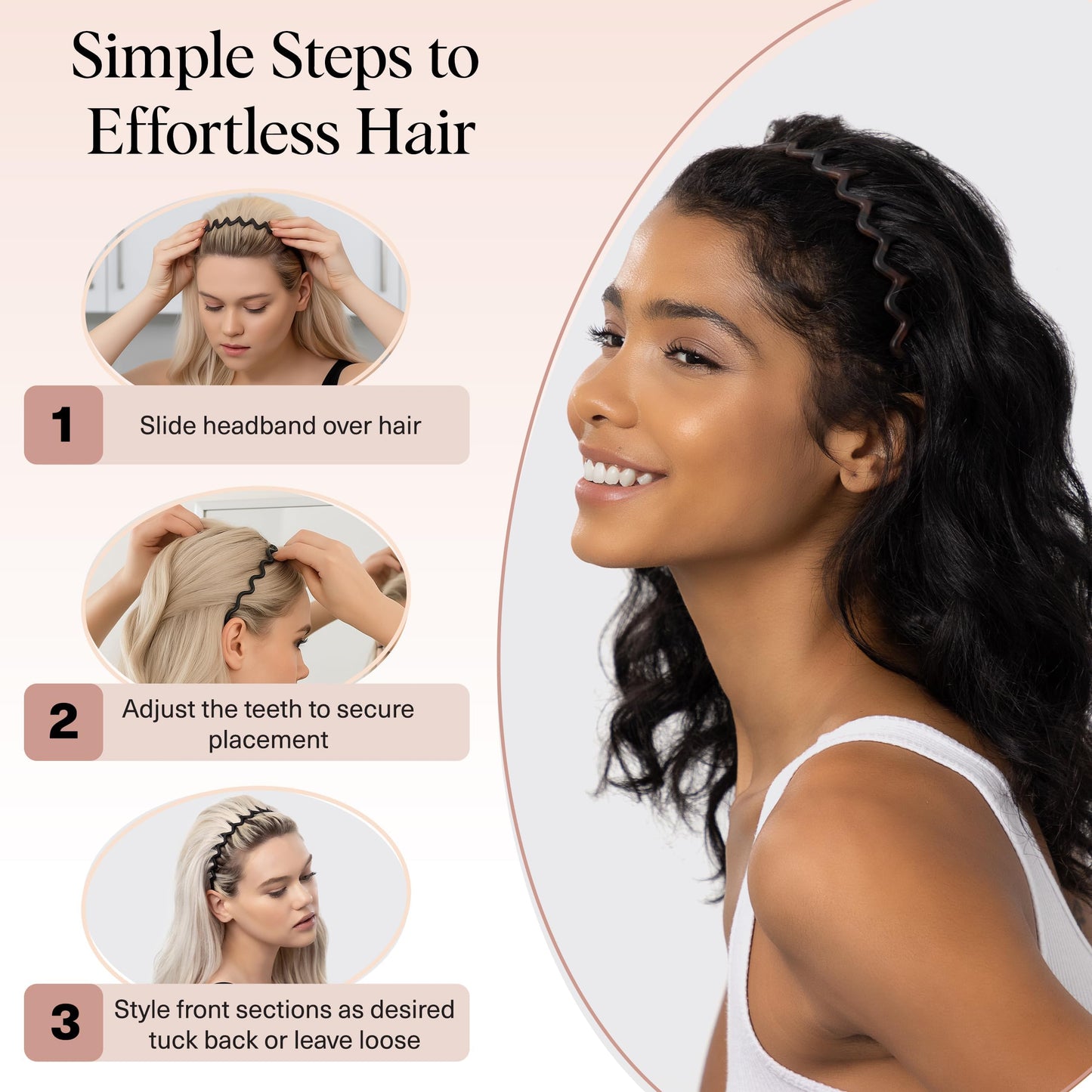 Women Accessories - Comfortable Comb Headbands with Teeth - Recycled Plastic Hair Accessories - 2 Pack