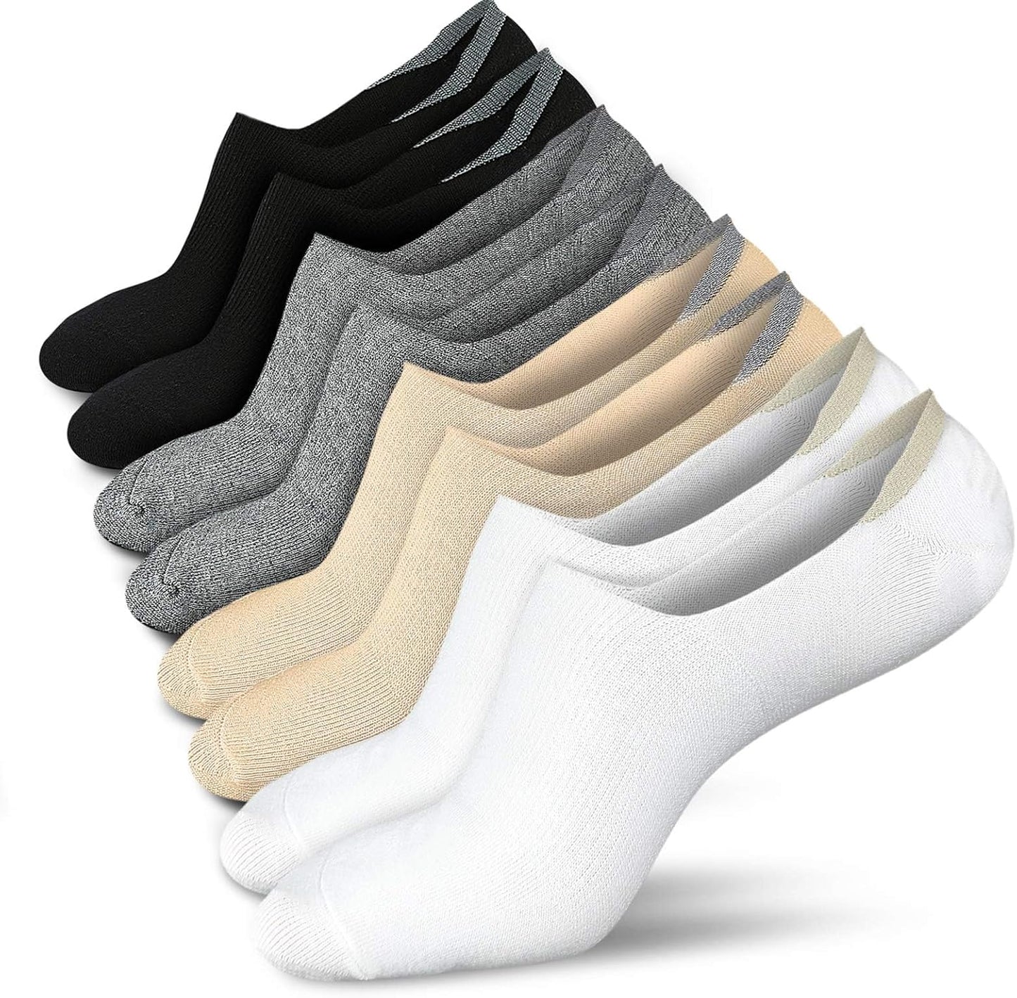 Women No Show Socks - Non Slip Low Cut Invisible Socks 4/8 Pairs Multicolor 8-11
