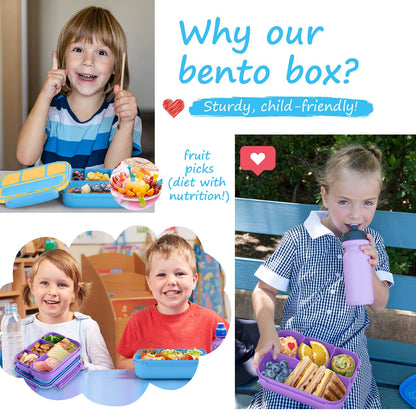 Bento Lunch Box for Kids - 4 Compartment Leak-Proof School Lunch Container with Utensils Purple