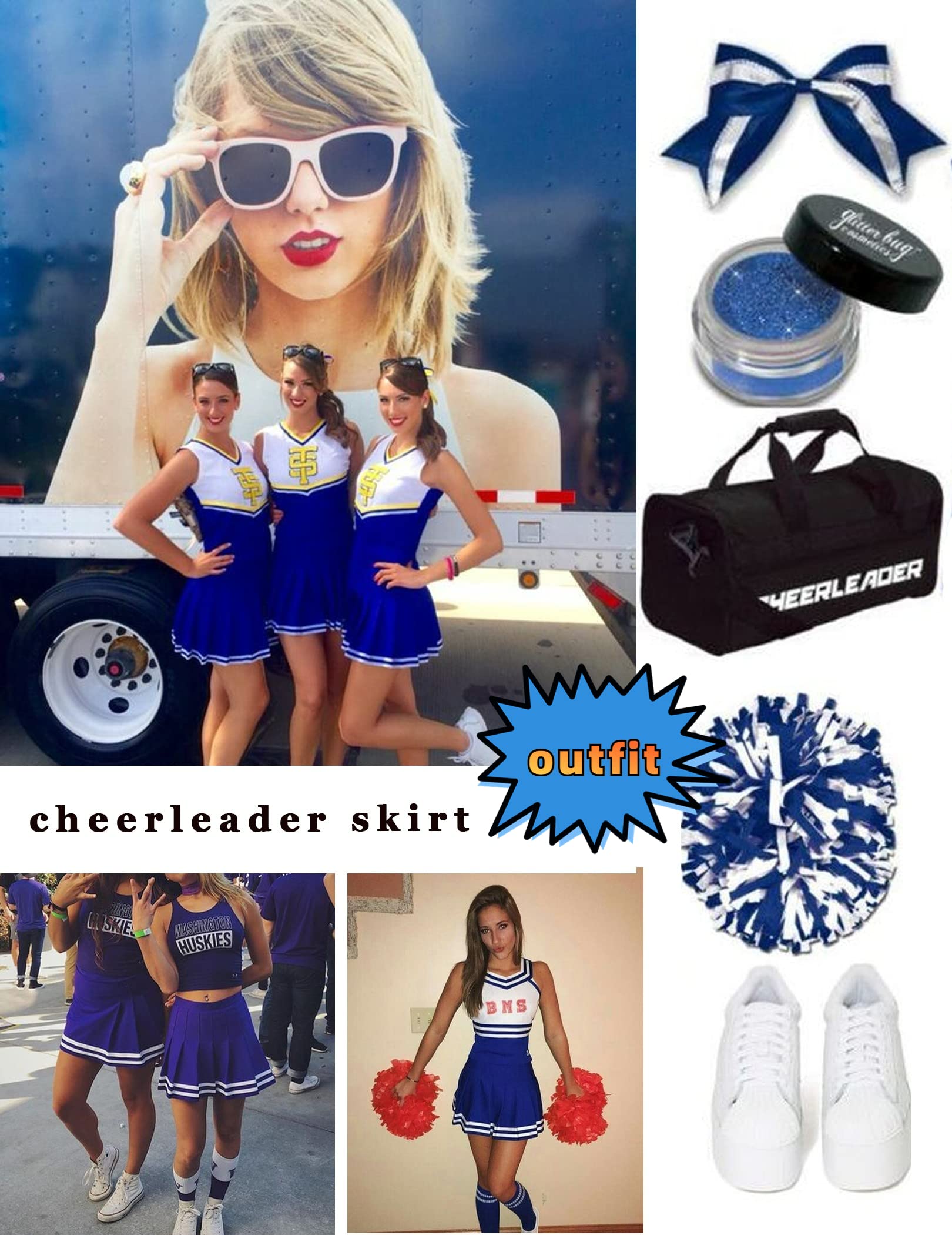 Women's Pleated Mini Skirt - High Waisted School Uniform Cheer Skirt with Elastic Waistband