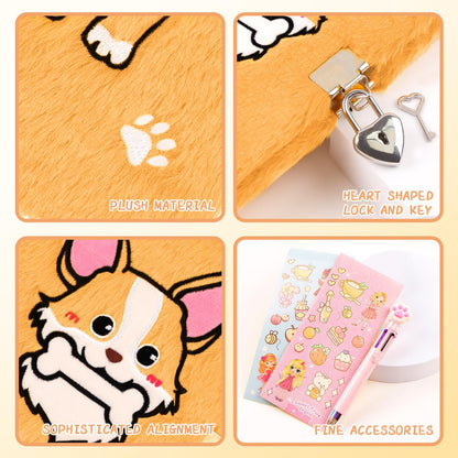 Girls Heart Diary with Lock and Keys - Cute Plush Secret Journal Notebook Gift Ages 6-8