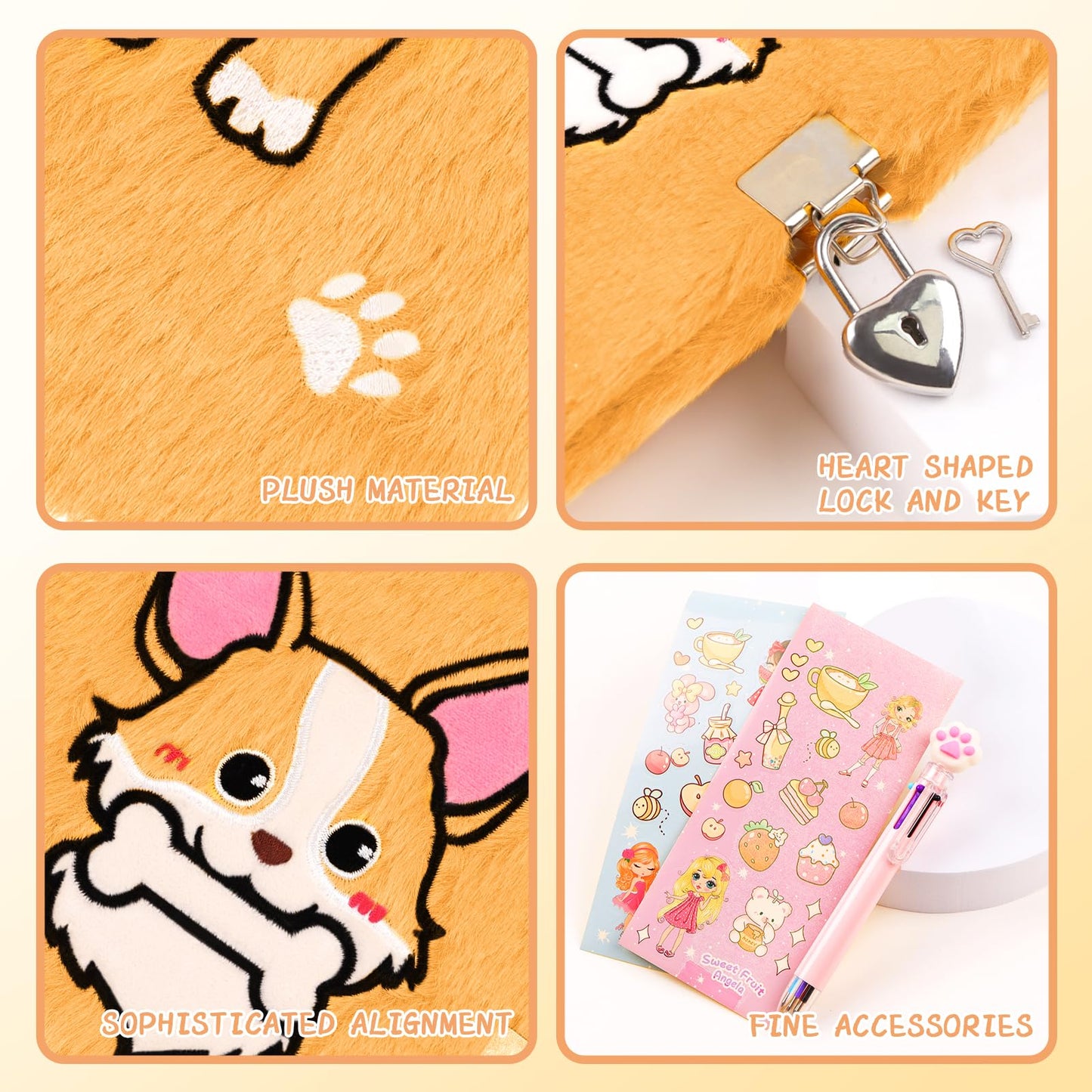 Girls Heart Diary with Lock and Keys - Cute Plush Secret Journal Notebook Gift Ages 6-8