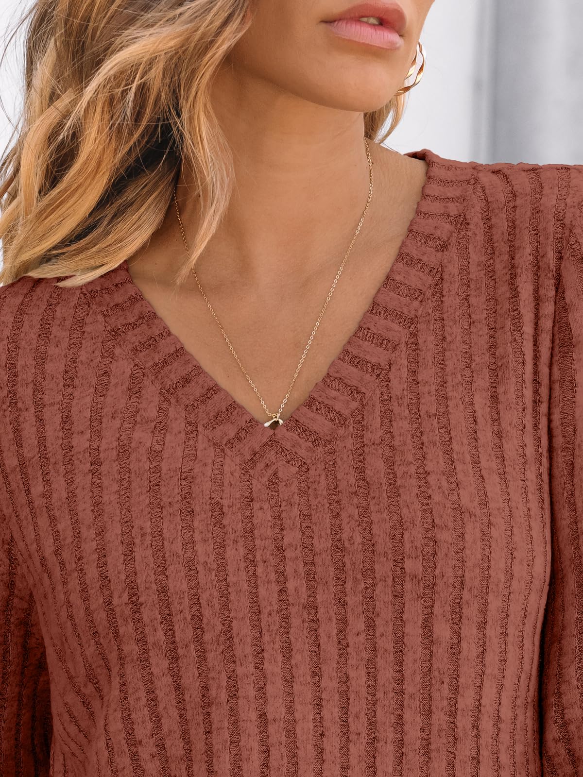 V Neck Long Sleeve Sweater for Women - Loose Fit Tunic Top for Fall & Winter