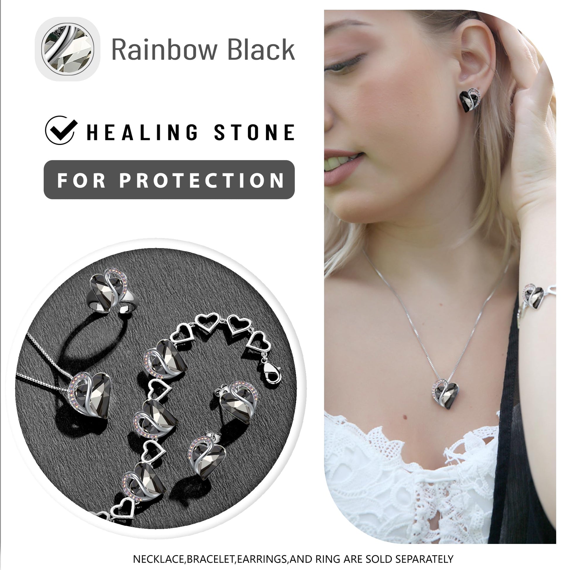 Infinity Love Birthstone Heart Necklace - 18K White Gold Plated Crystal Pendant Gift for Women