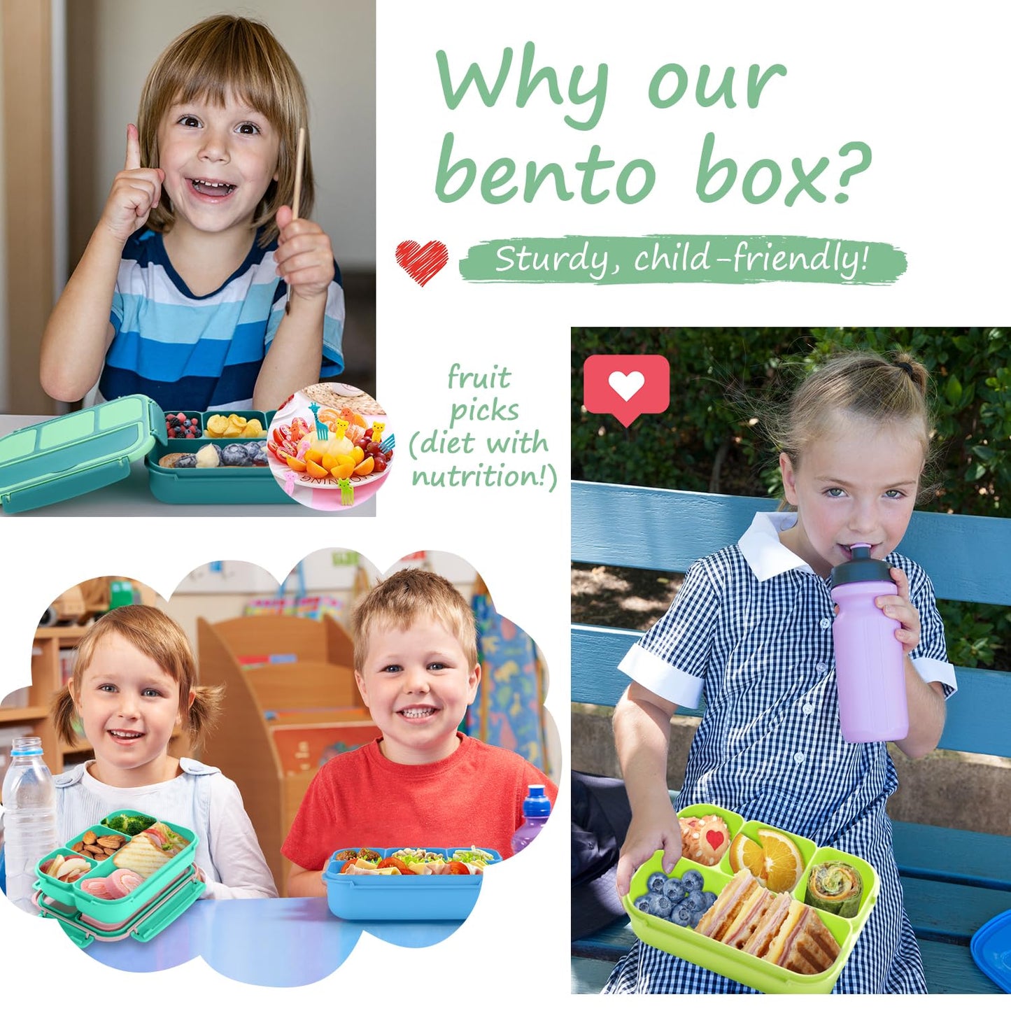 Bento Lunch Box for Kids - 4 Compartment Leak-Proof School Lunch Container with Utensils Purple