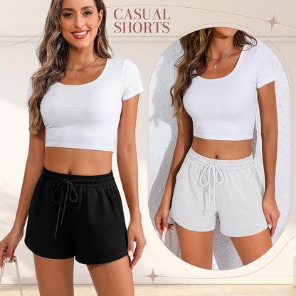 Women Sweat Shorts 3-Pack - High Waist Athletic Lounge Shorts with Pockets