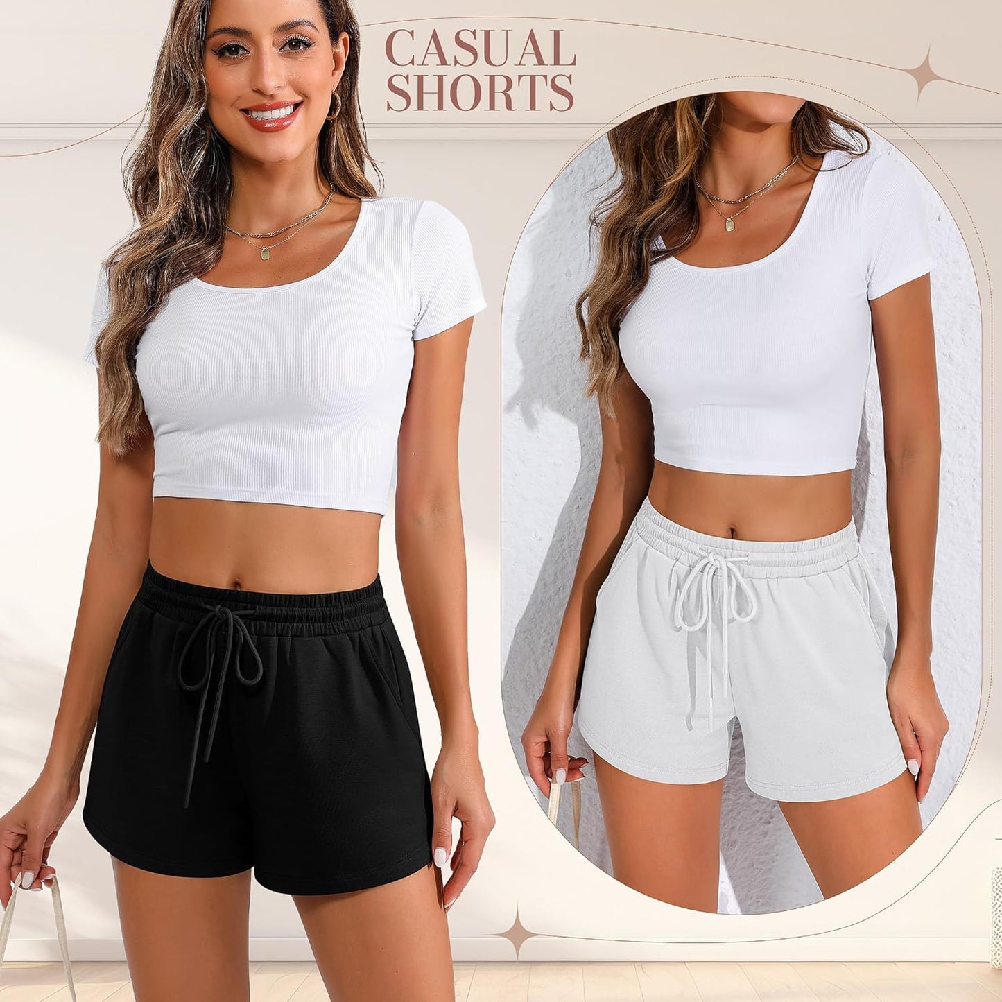 Women Sweat Shorts 3-Pack - High Waist Athletic Lounge Shorts with Pockets