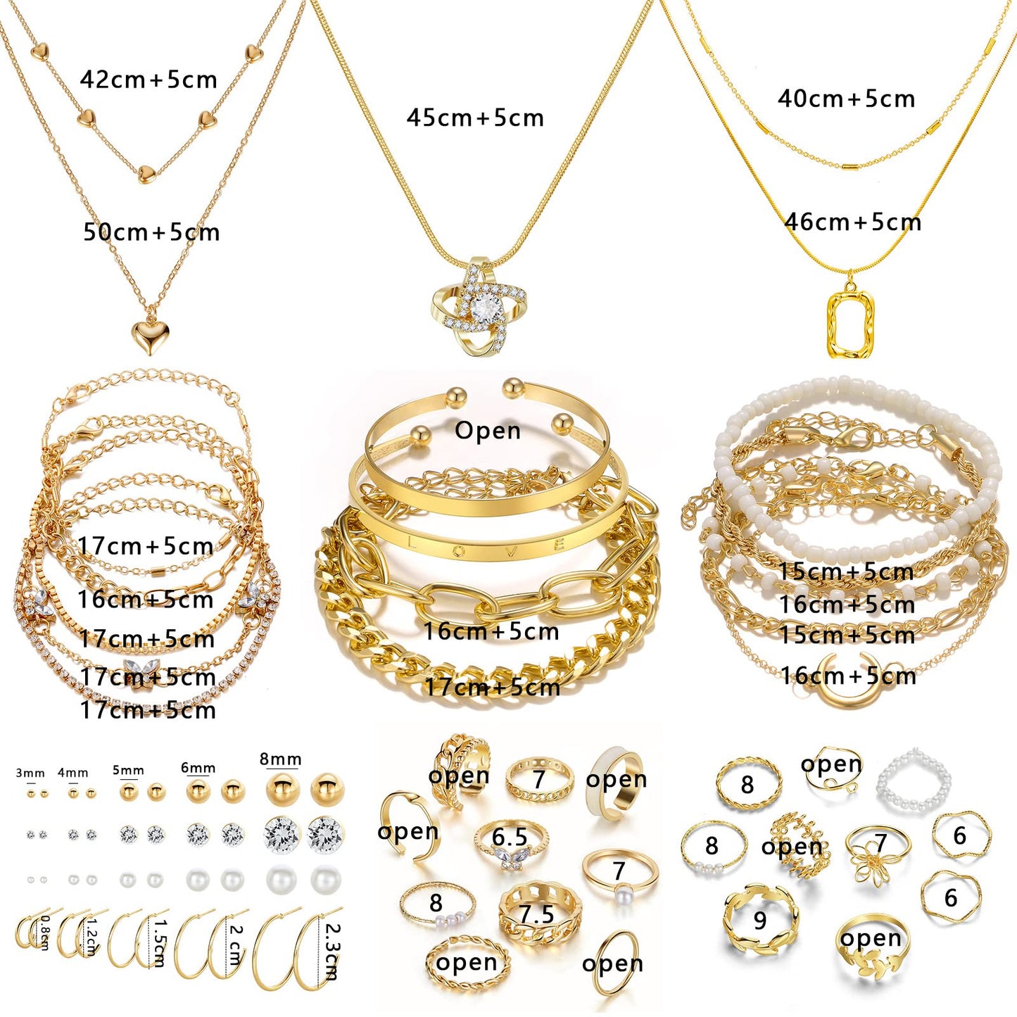 Women's Accessories - 36-Piece Gold Plated Jewelry Set Necklaces Bracelets Earrings Rings Gift