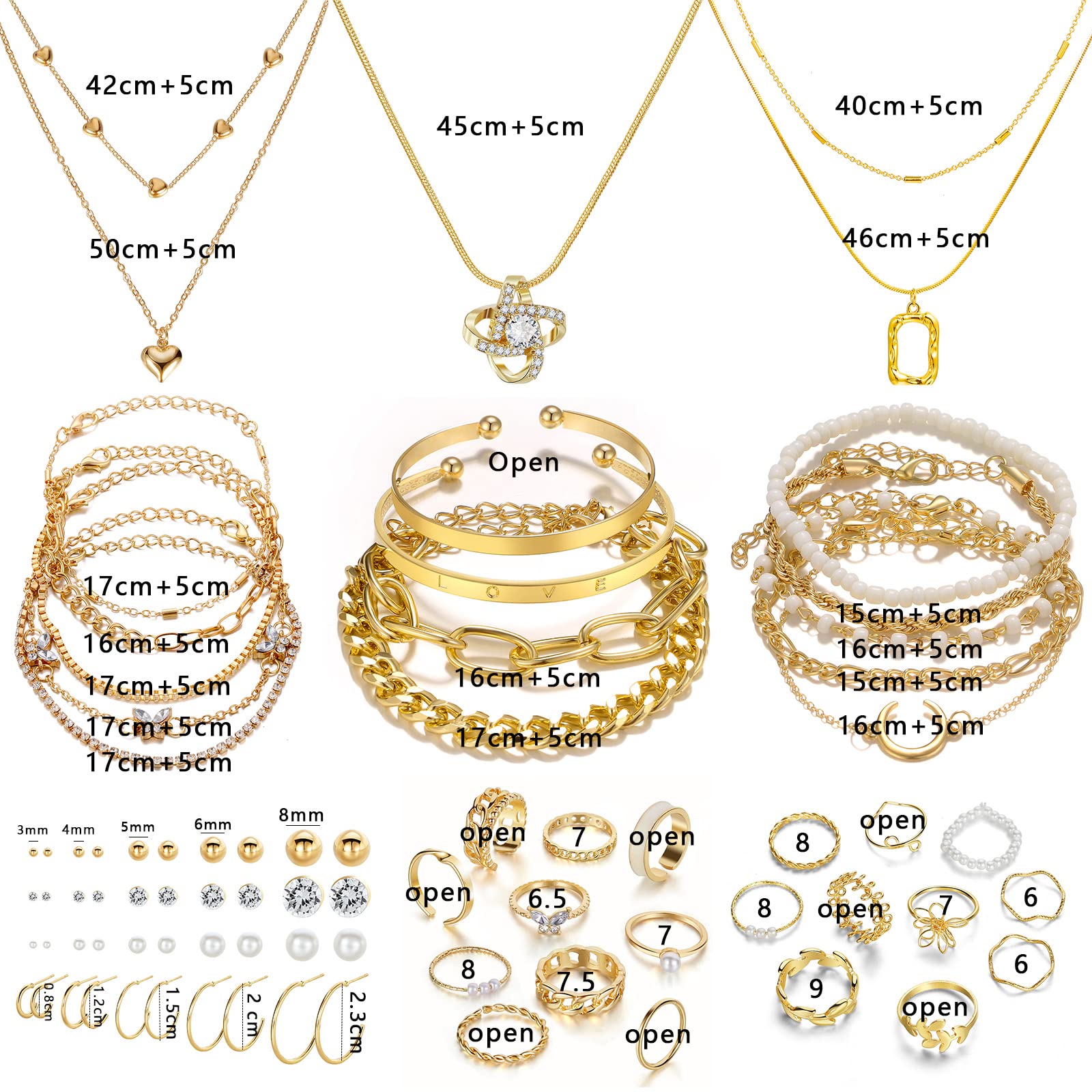 Women's Accessories - 36-Piece Gold Plated Jewelry Set Necklaces Bracelets Earrings Rings Gift