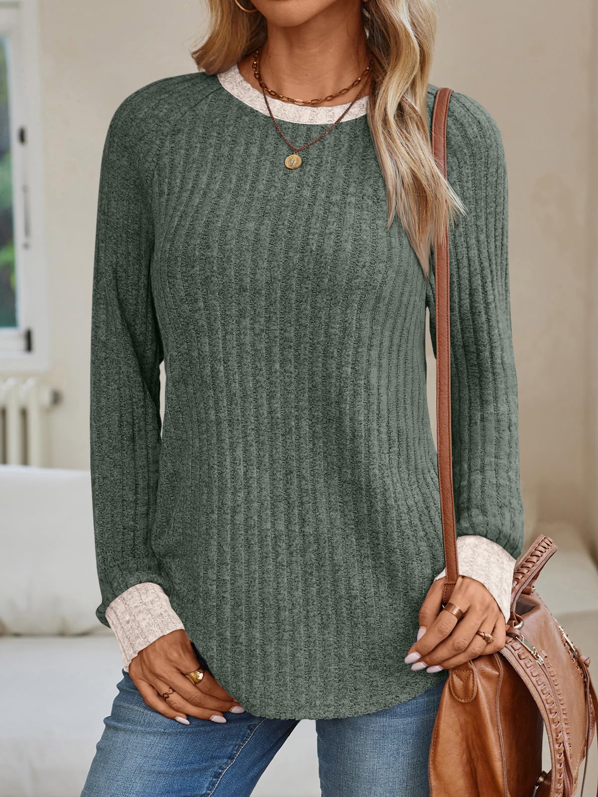 Women's Long Sleeve Tunic Tops - Dressy Casual Color Block Sweaters