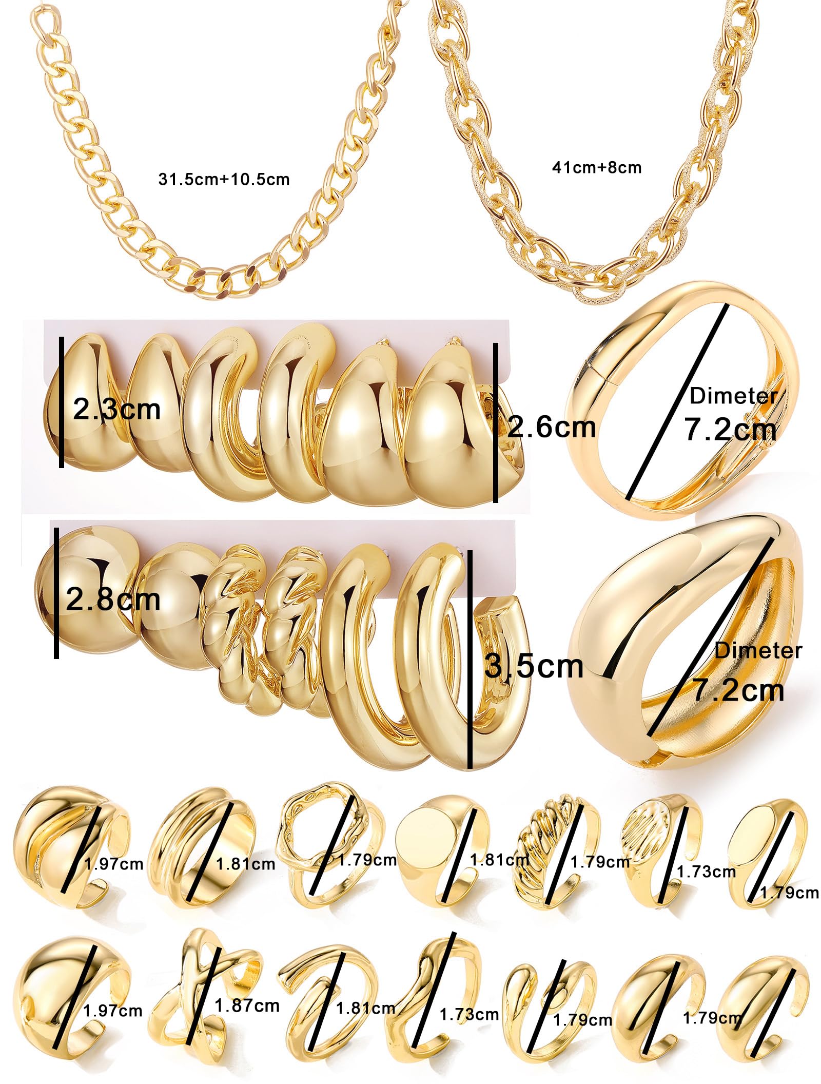 Women's Accessories - 36-Piece Gold Plated Jewelry Set Necklaces Bracelets Earrings Rings Gift