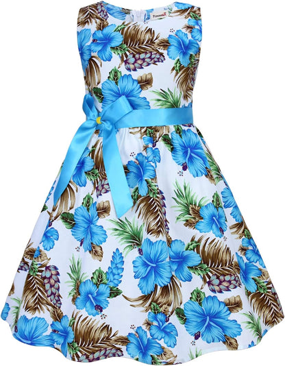 Girls Floral Cotton Dress - Sleeveless Summer Dress with Zipper Closure E15