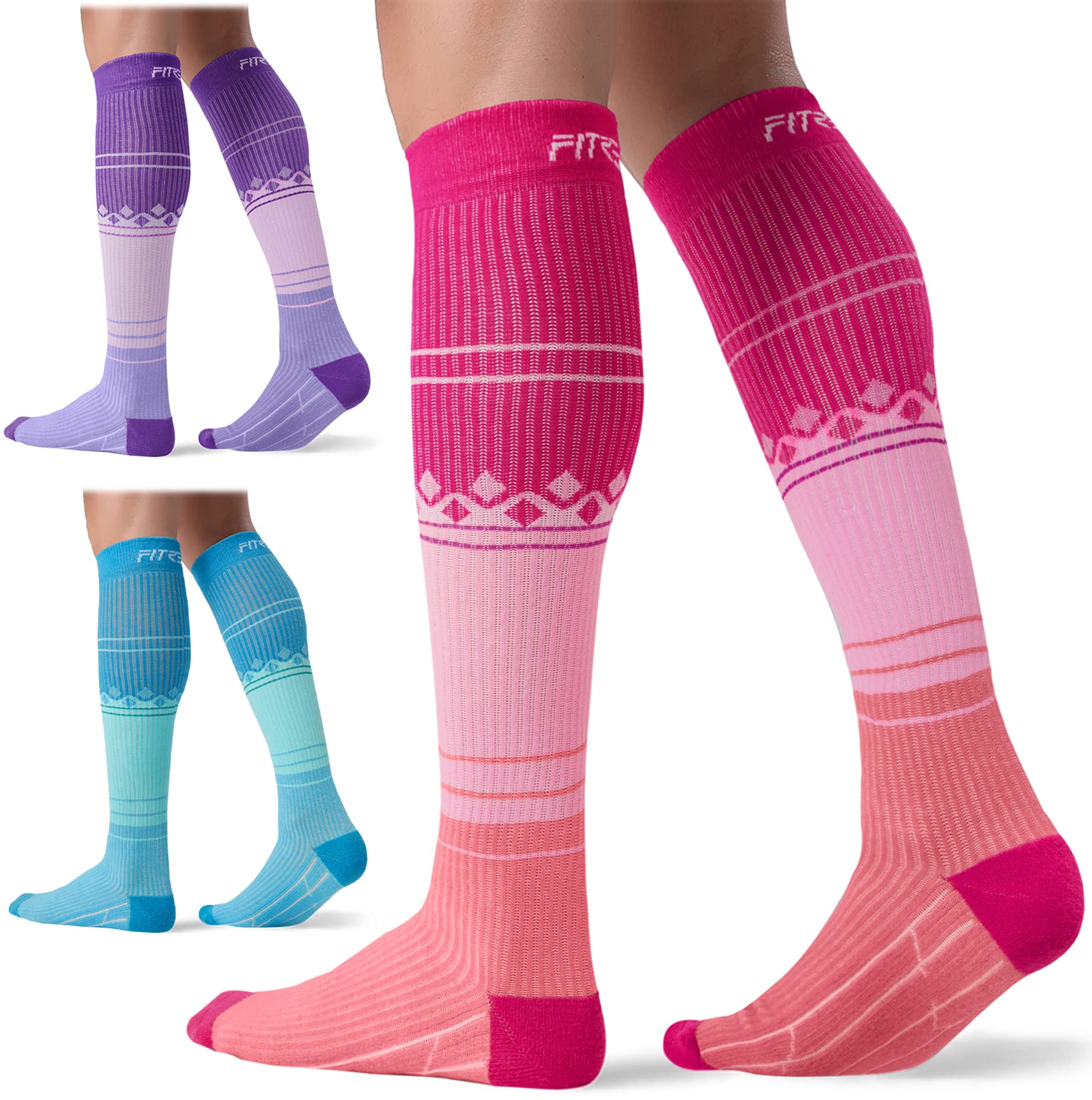 Compression Socks 20-30mmHg 3 Pairs Women Men Circulation Support