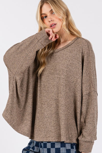 Back To School Sweater - SAGE + FIG Round Neck Batwing Sleeve Oversize Top