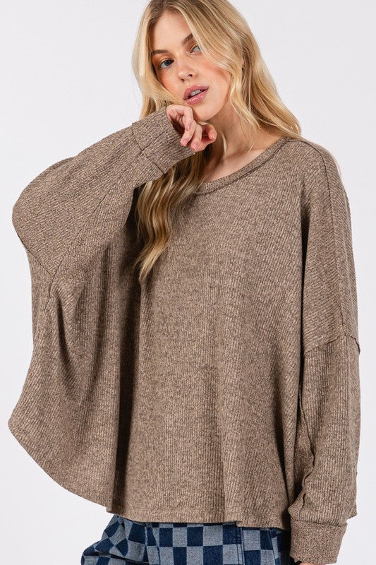 Back To School Sweater - SAGE + FIG Round Neck Batwing Sleeve Oversize Top