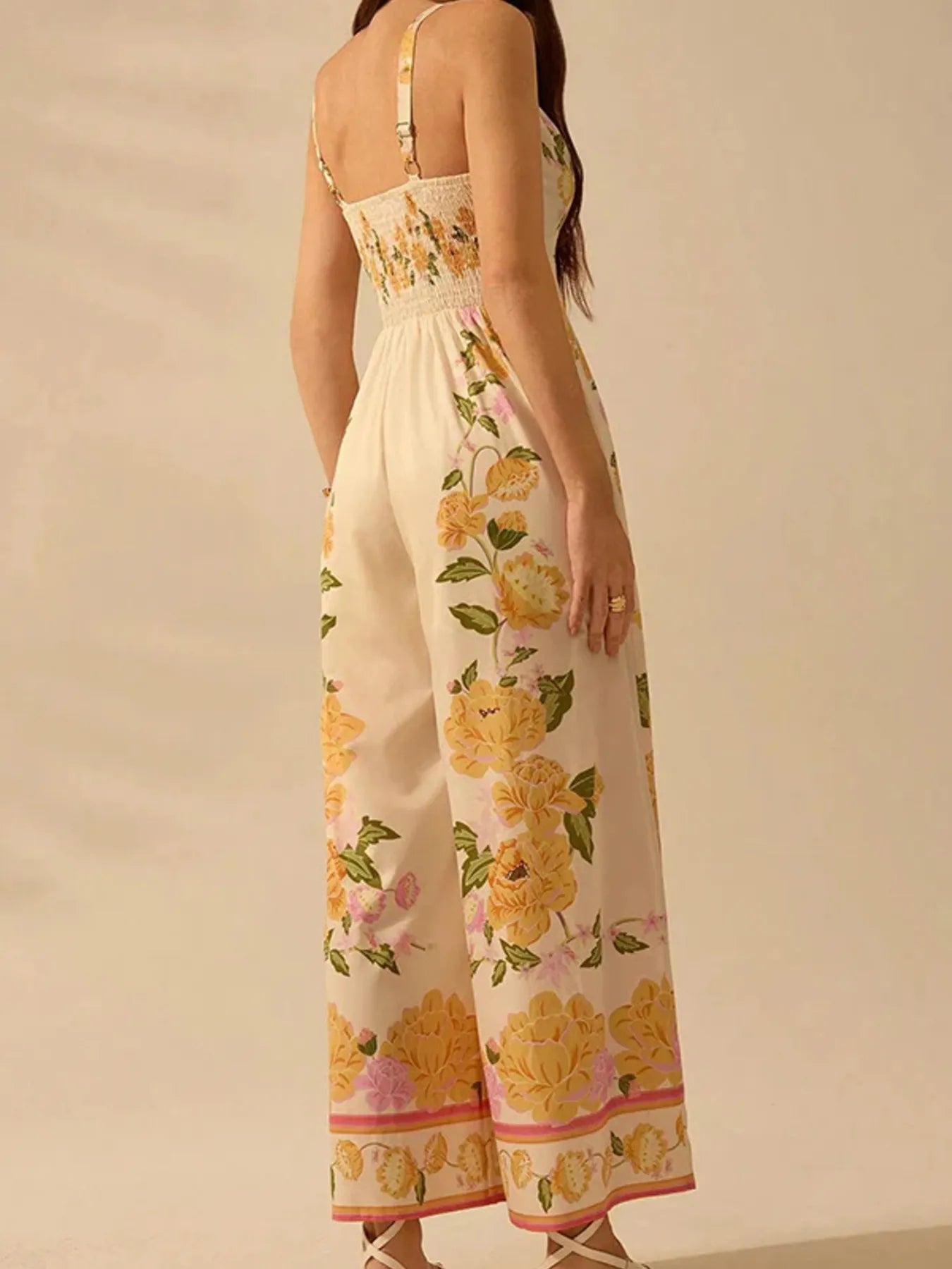 Floral Print Wide-Leg V-Neck Cami Jumpsuit