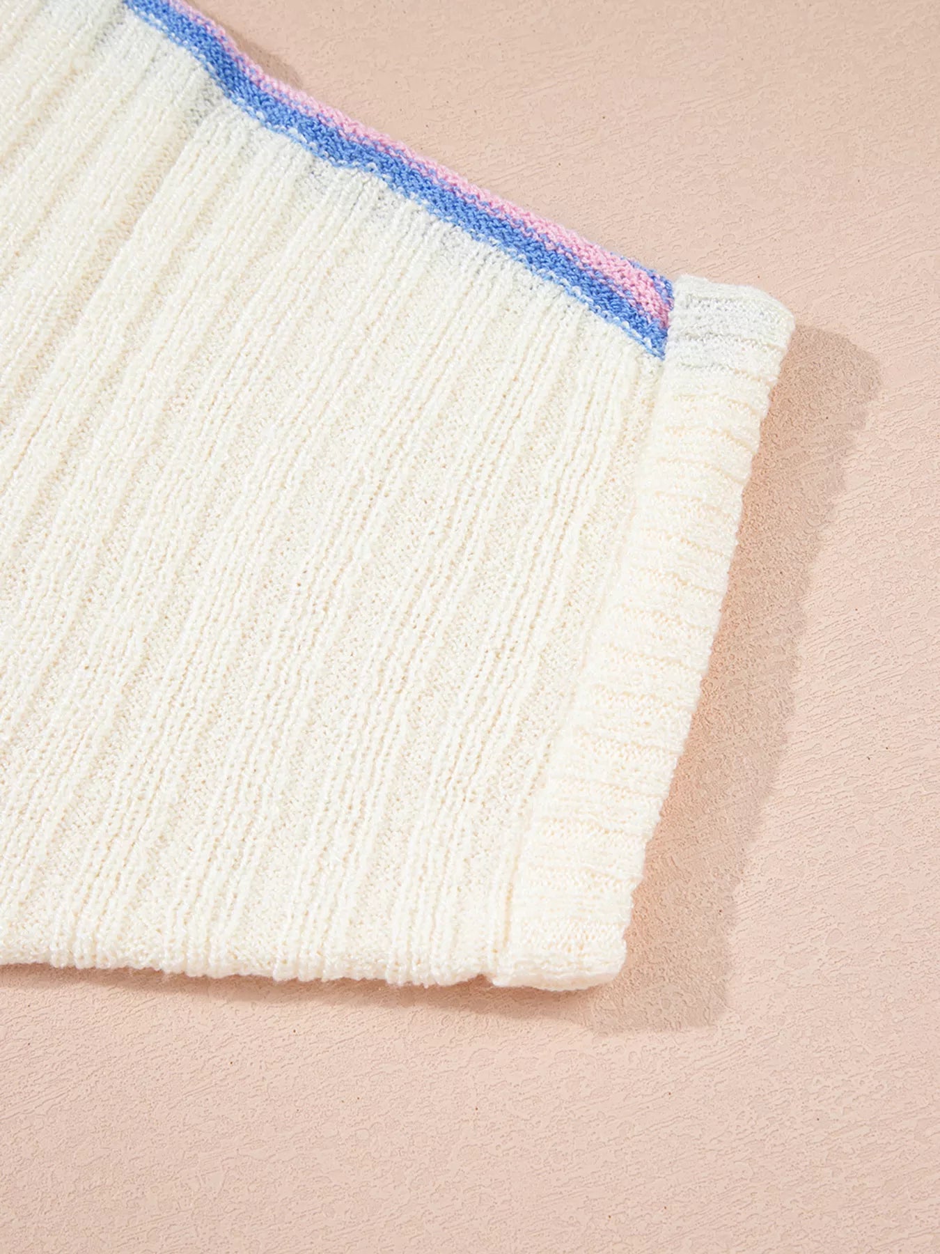 Striped V Neck Dolman Sleeve Rib Knit Oversized Sweater with Slits