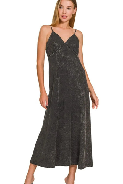 Zenana Tencel Mineral Washed Maxi Dress ASH BLACK