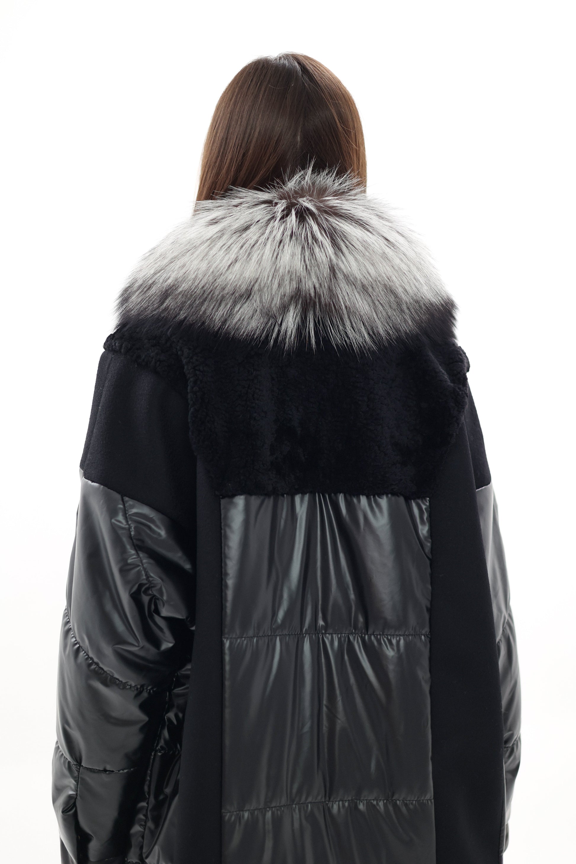 Genuine Silver Fox Fur Italian Cashmere Wool Freudenberg Comfortemp® Coat