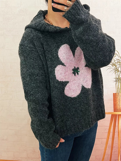 Flower Long Sleeve Hooded Sweater