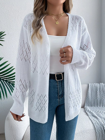 Openwork Open Front Long Sleeve Cardigan
