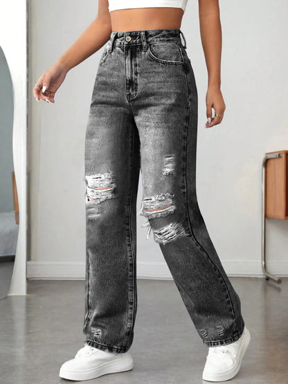 Distressed High Waisted Jeans Black