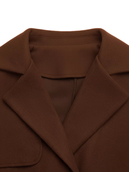 Lapel Collar Belted Wool Blend Coat
