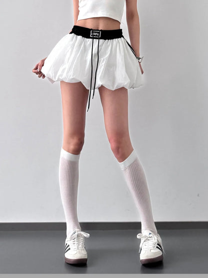Drawstring Mini Skirt with Contrast Waistband