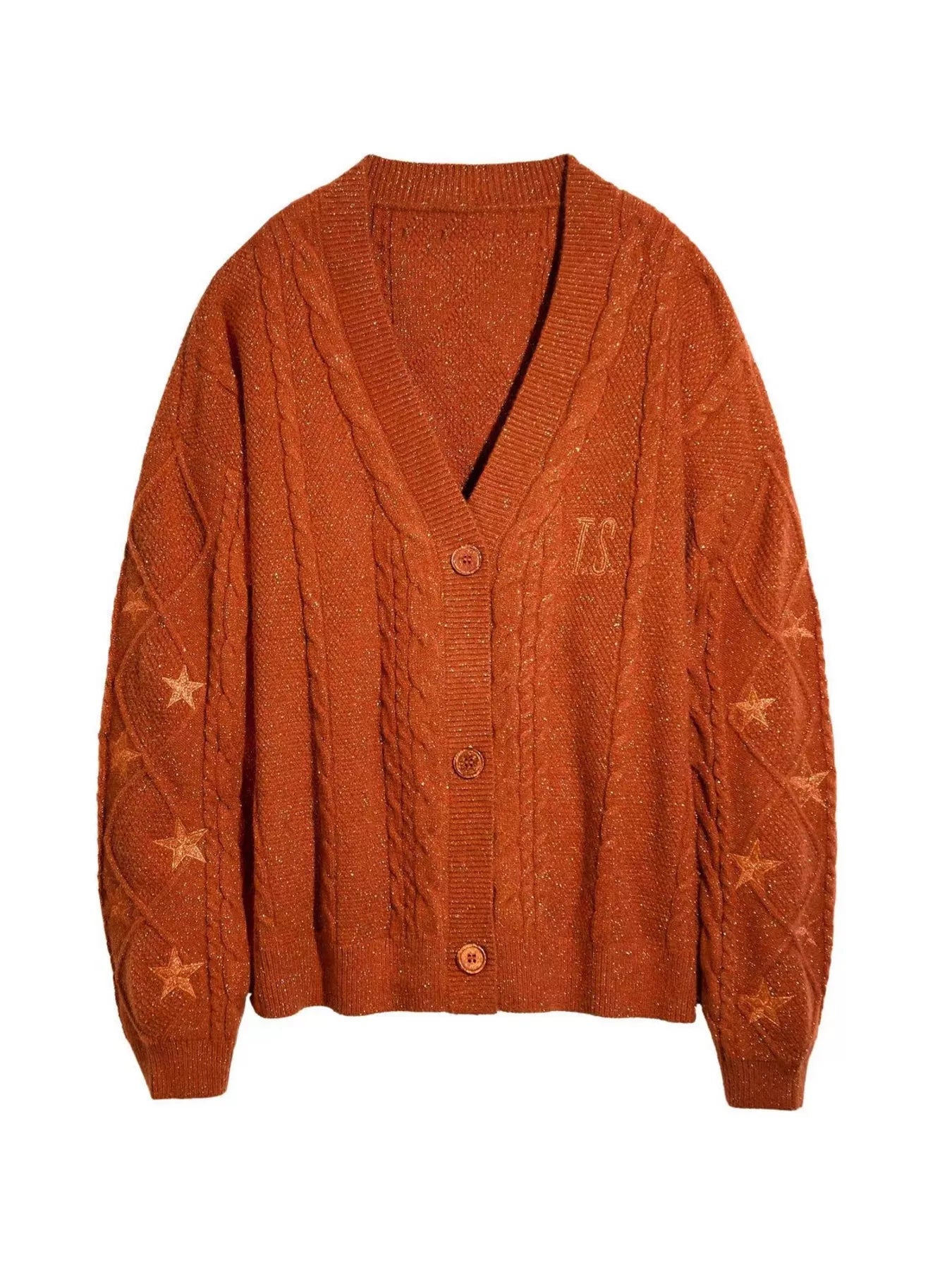 Cable Knit Button Up Cardigan Orange