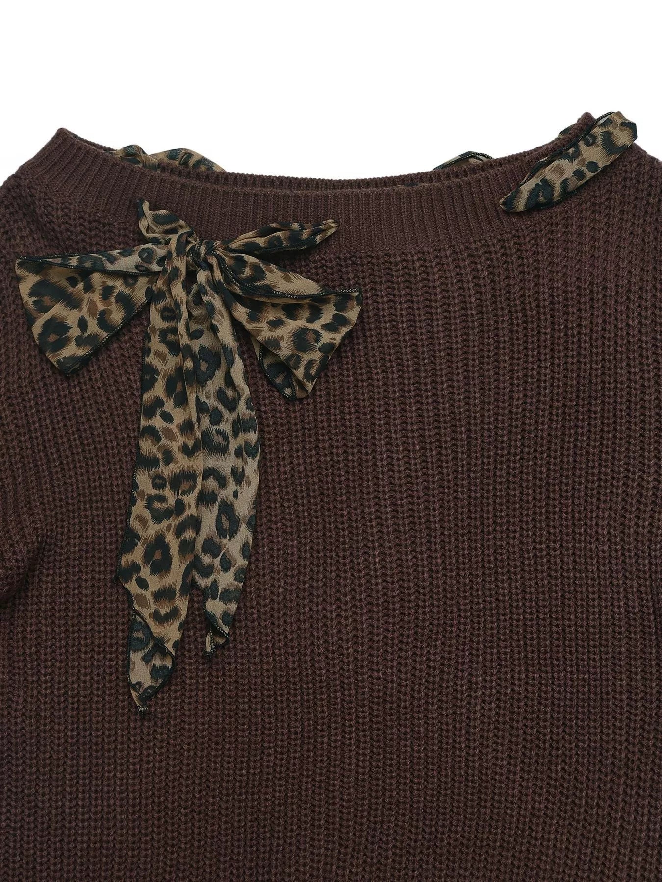 Leopard Bow Dropped Shoulder Sweater
