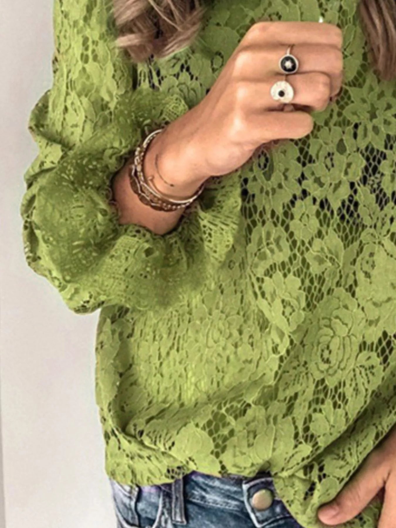 Full Size Lace Long Sleeve Blouse Plus Size