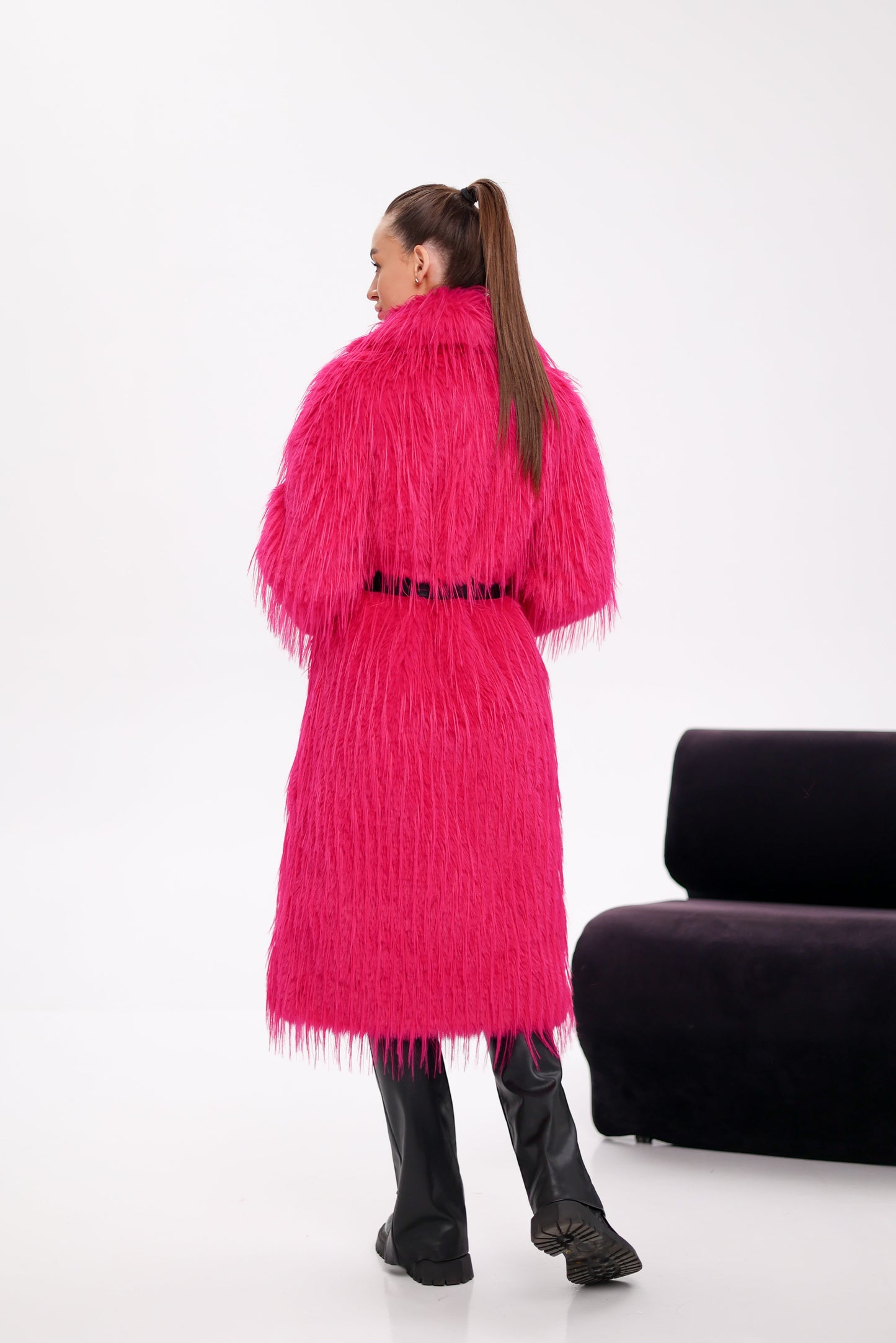 Faux Ostrich Effect Fur Coat