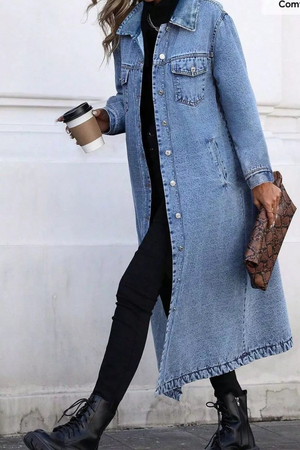 Longline Button-Down Denim Jacket