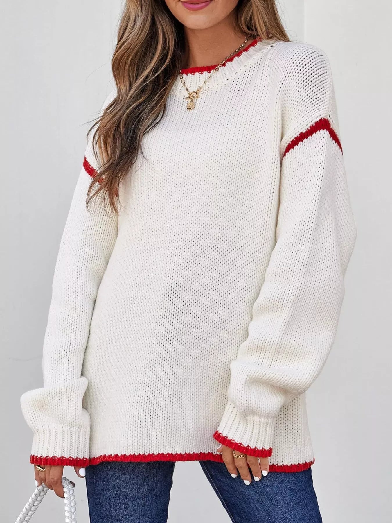 Contrast Trim Long Sleeve Sweater