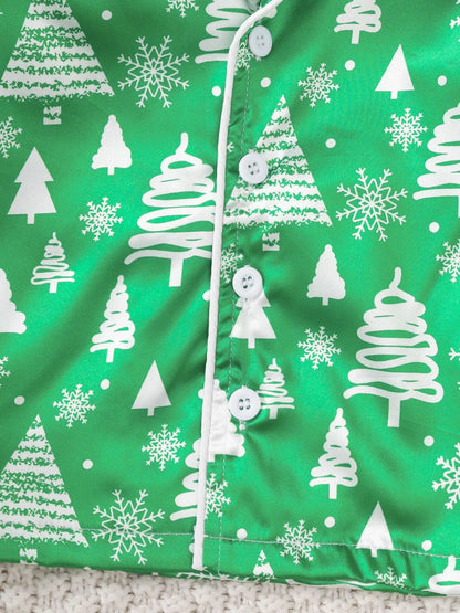 Children's Christmas Tree Print Fluffy Cuff Pajama Set