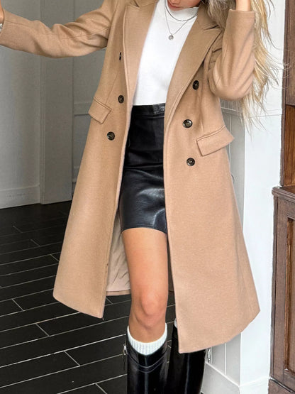 Double-Breasted Wool Blend Overcoat