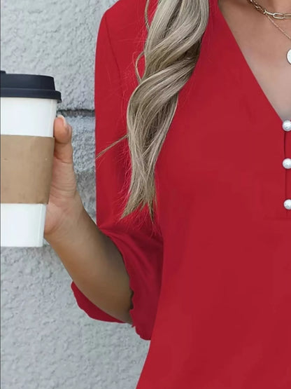 Full Size Notched Flounce Sleeve Blouse Plus Size