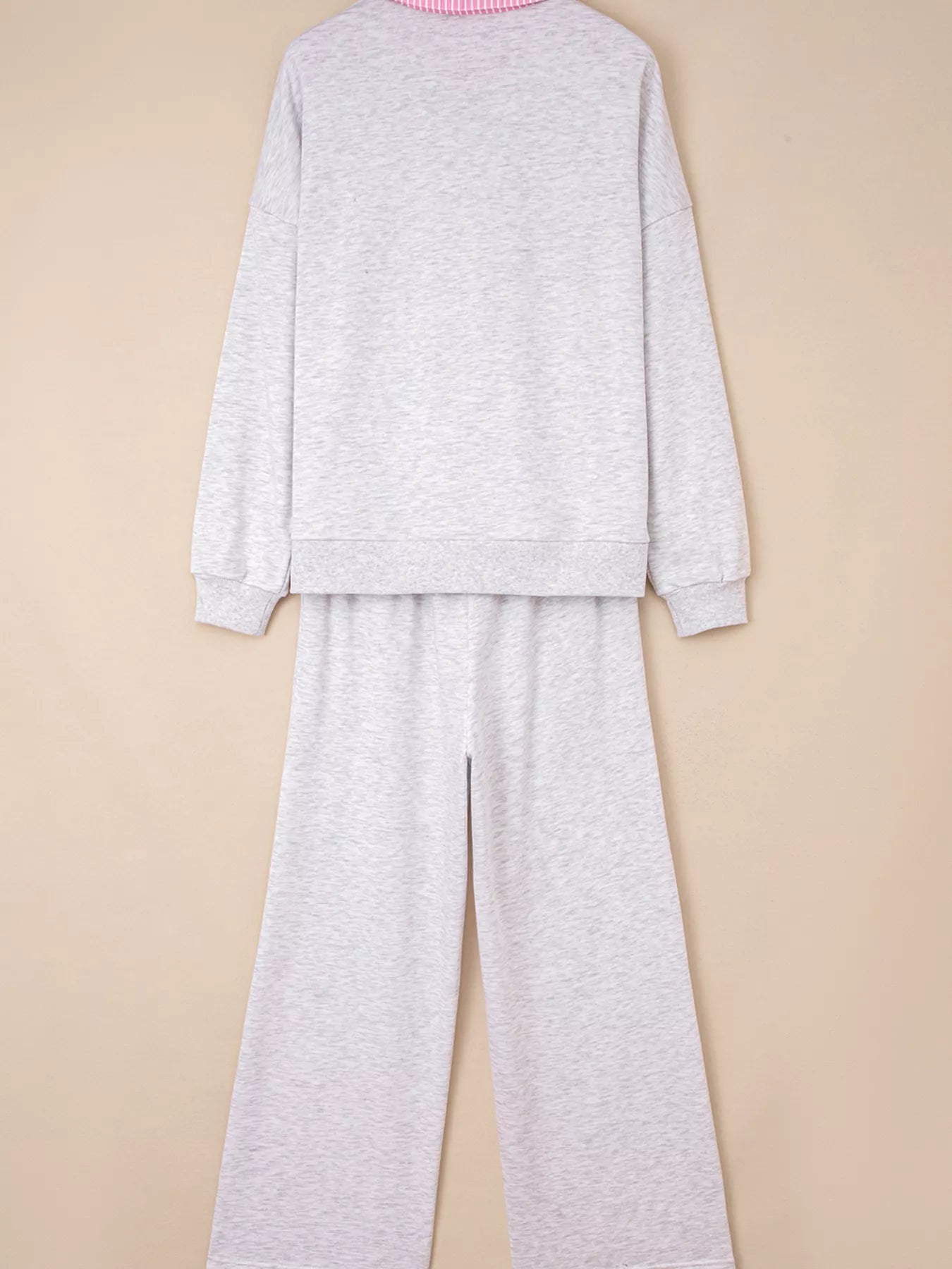 Contrasted Trim Frilled Collar Drop Shoulder Top and Drawstring Pant Set