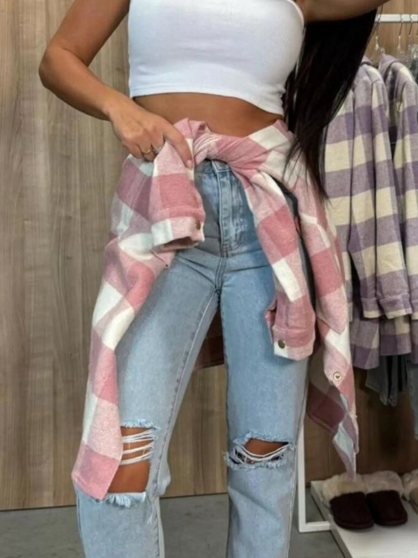 Plaid Button-Down Long Sleeve Shacket