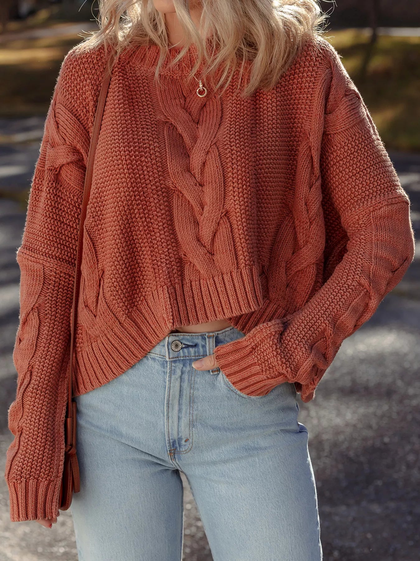 Cable-Knit Chunky Fit Slouchy Textured Sweater