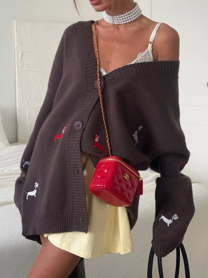 Embroidered Button Up Cardigan