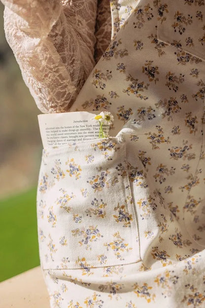 Annie Wear Stretch Ditsy Print Denim Overall Mini Dress