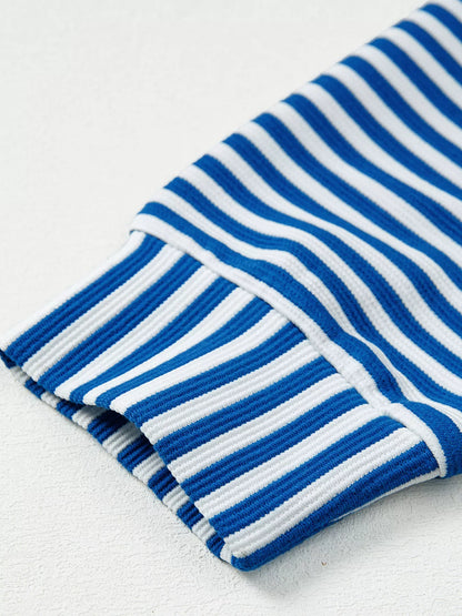 Stripe Quarter Zip Collar Long Sleeve Top