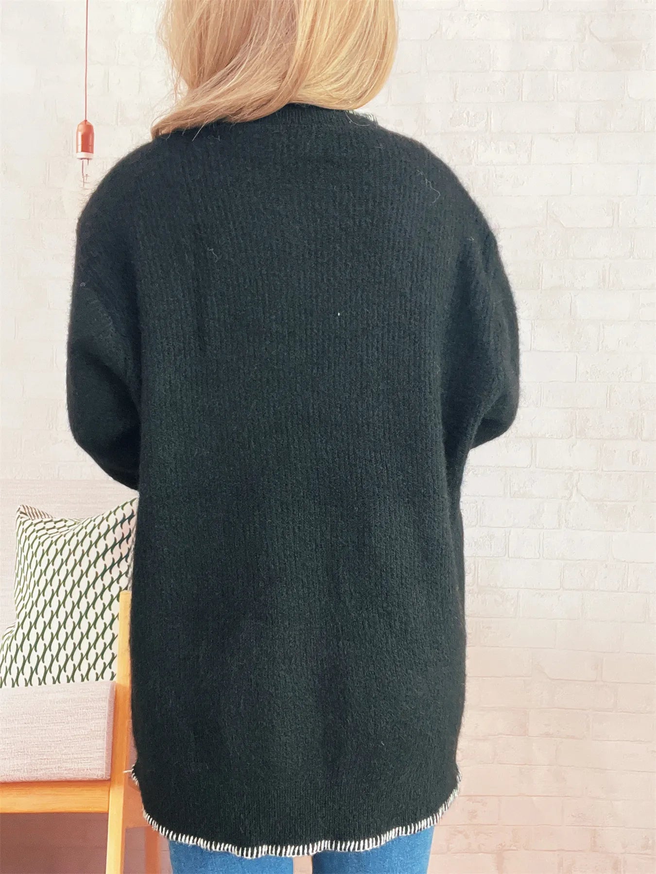 Ribbed Button Detail Long Sleeve Sweater