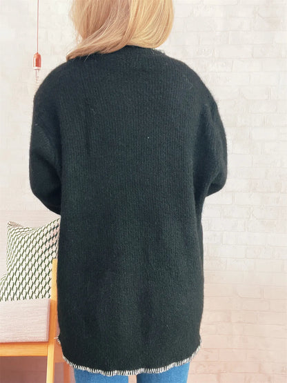 Ribbed Button Detail Long Sleeve Sweater